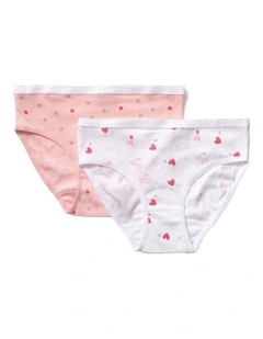 Girls Heart & Floral 2 Pack Underpants in Pink