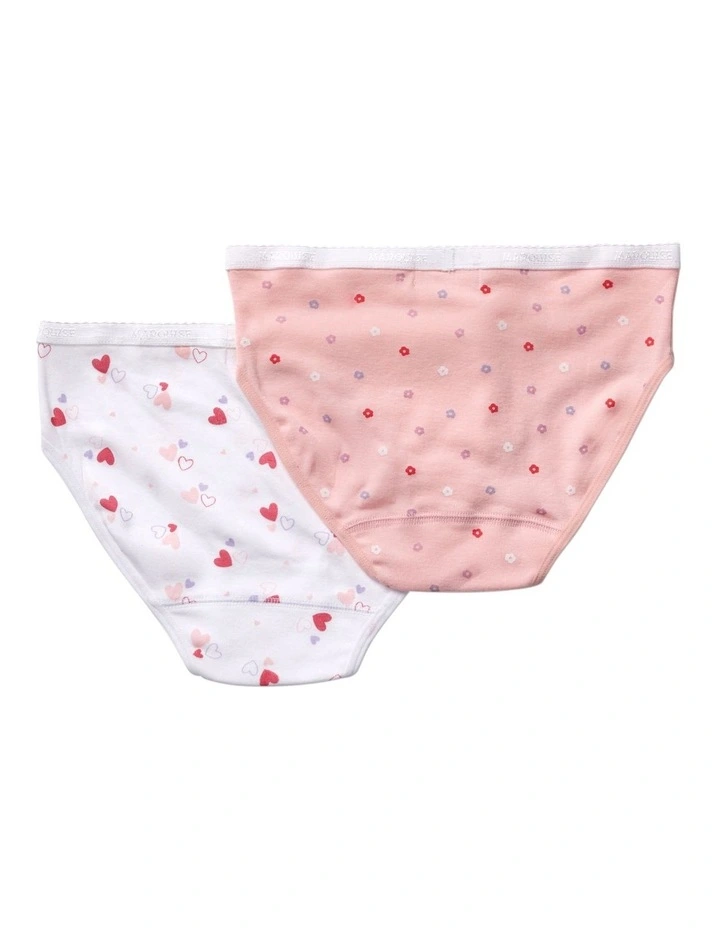 Girls Heart & Floral 2 Pack Underpants in Pink image 2