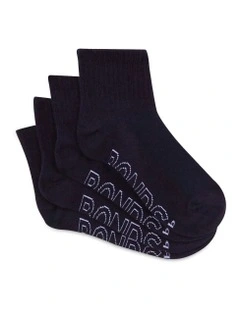 Logo Light Quarter Crew Socks 4 Pack in School Navy