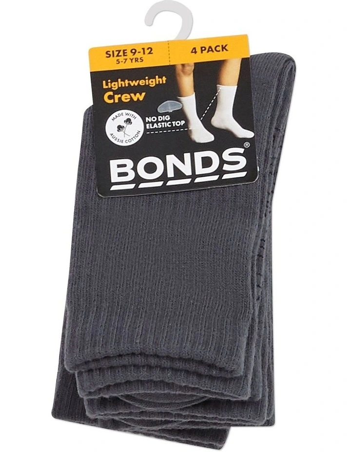 Logo Light Crew Socks 4 Pack in School Grey image 1