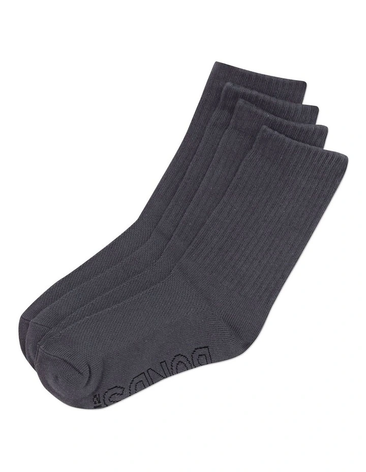 Logo Light Crew Socks 4 Pack in School Grey image 3