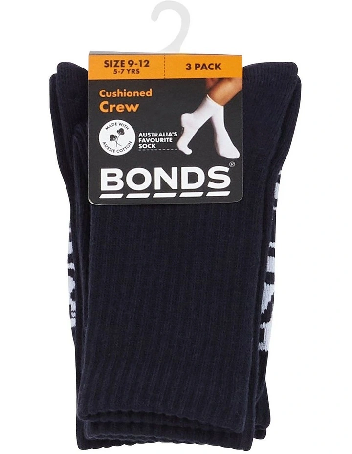 Logo Cushioned Crew Socks 3 Pack in Navy image 2