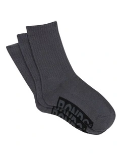 Logo Crew Socks 3 Pack in Grey