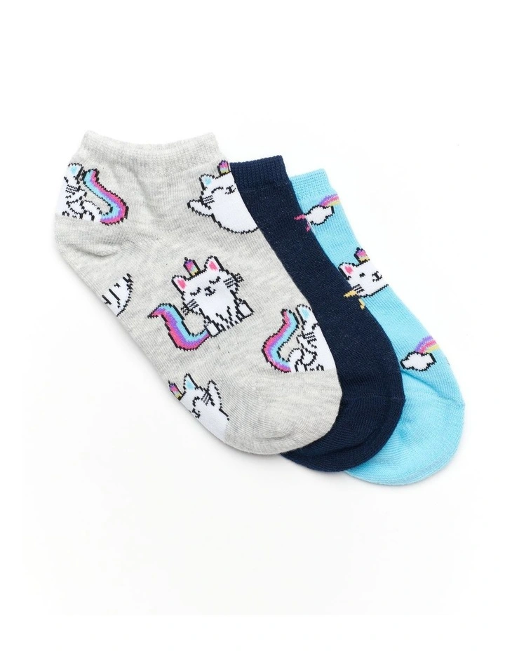 Patterned Low Cut Socks 3 Pack in Grey/Navy/Aqua image 1