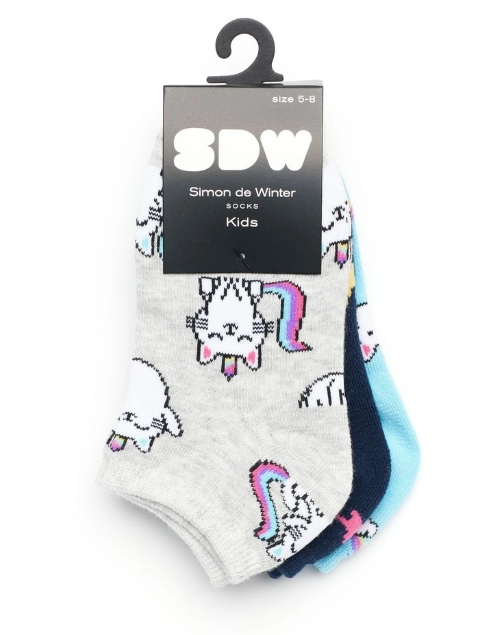 Patterned Low Cut Socks 3 Pack in Grey/Navy/Aqua image 2