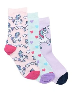 Patterned Crew Socks 3 Pack in Pink/Lilac