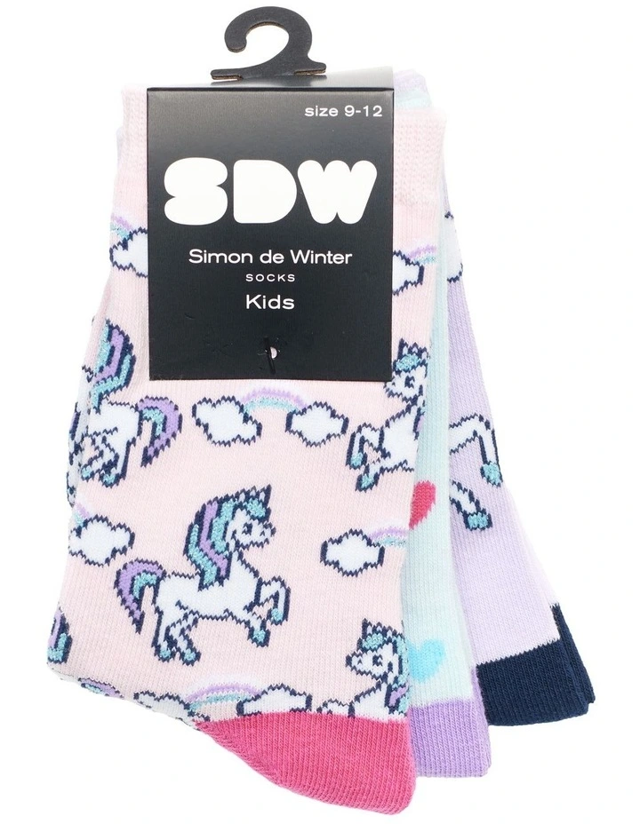 Patterned Crew Socks 3 Pack in Pink/Lilac image 2