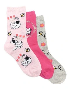 Patterned Crew Socks 3 Pack in Pink/Grey