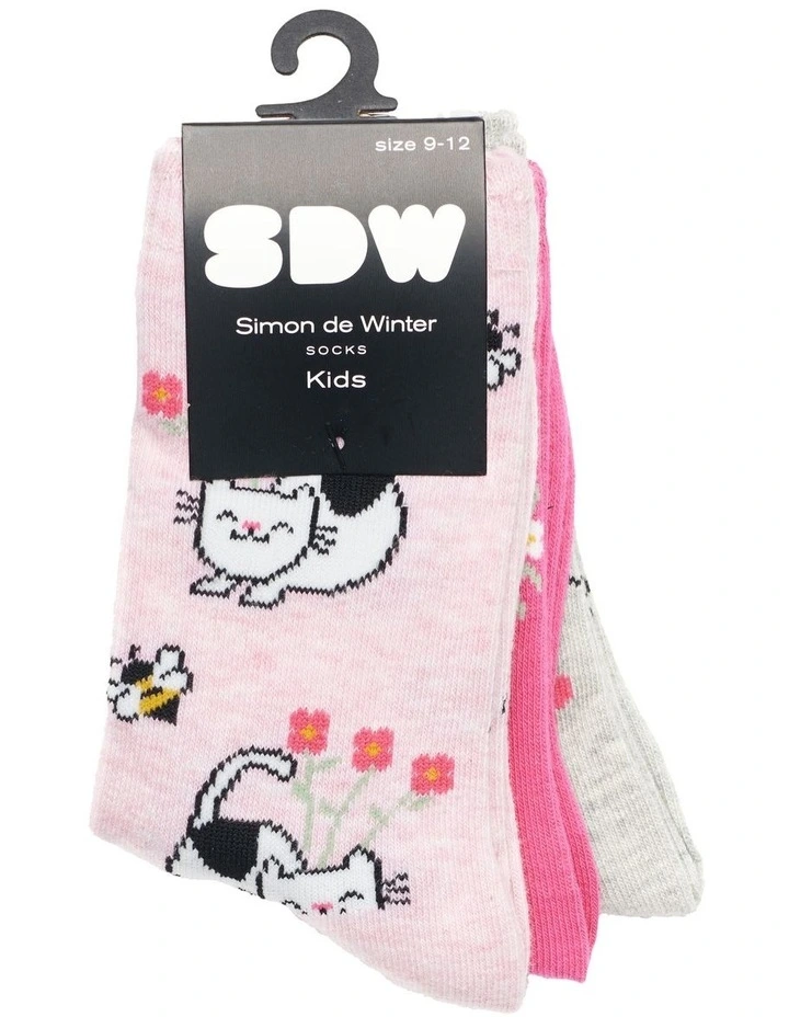 Patterned Crew Socks 3 Pack in Pink/Grey image 2