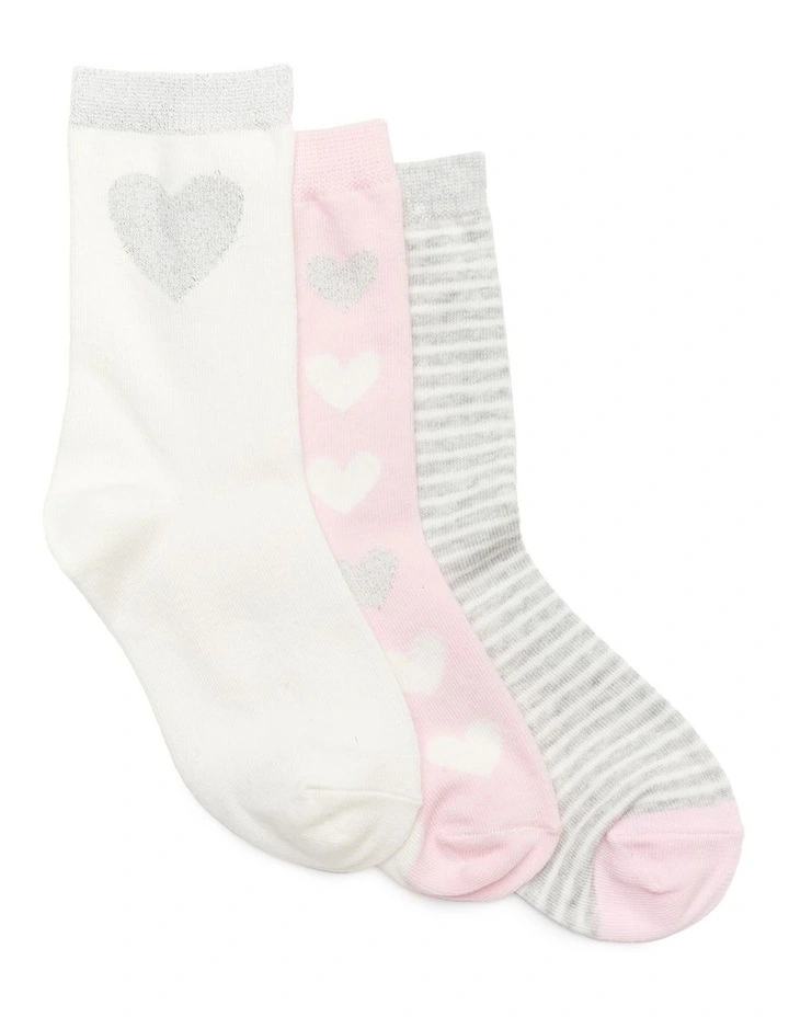Patterned Crew Socks 3 Pack in Pale Pink/Grey image 1