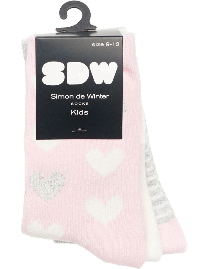 Patterned Crew Socks 3 Pack in Pale Pink/Grey image 2