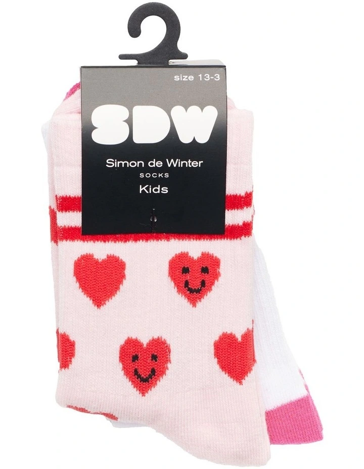Patterned 3 Quarter Crew Rib Socks 2 Pack in Pink/White image 2