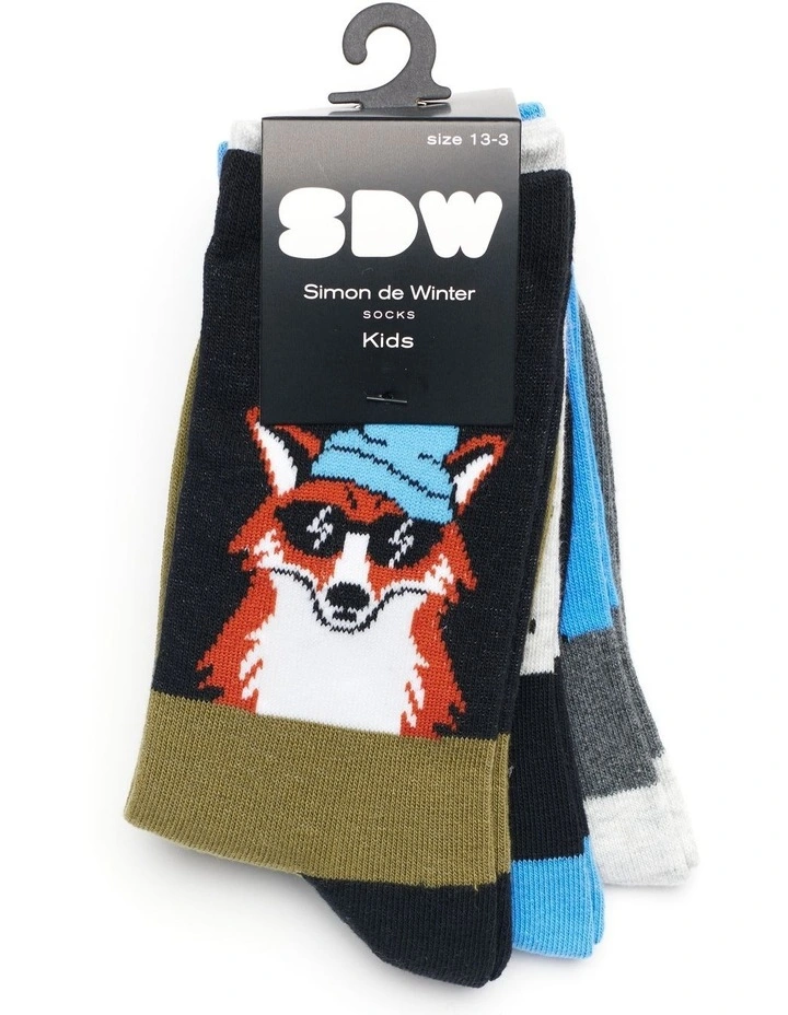 Patterned Crew Socks 3 Pack in Khaki/Black image 2