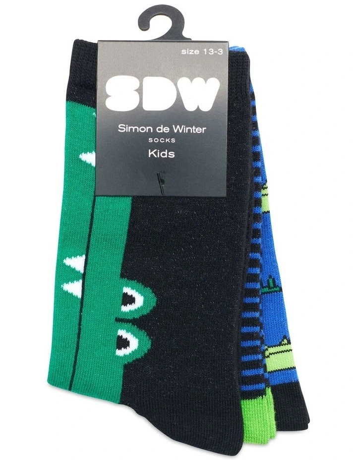 Patterned Crew Socks 3 Pack in Black image 2
