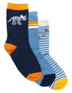 Patterned Crew Socks 3 Pack in Navy/Blue