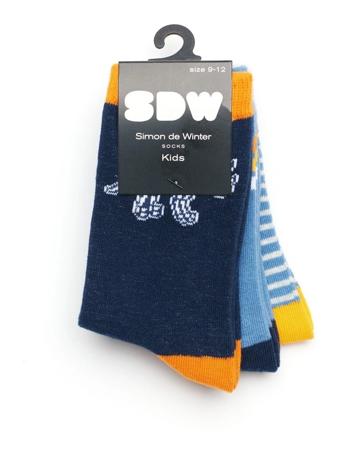 Patterned Crew Socks 3 Pack in Navy/Blue image 2