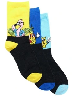 Patterned Crew Socks 3 Pack in Yellow/Blue