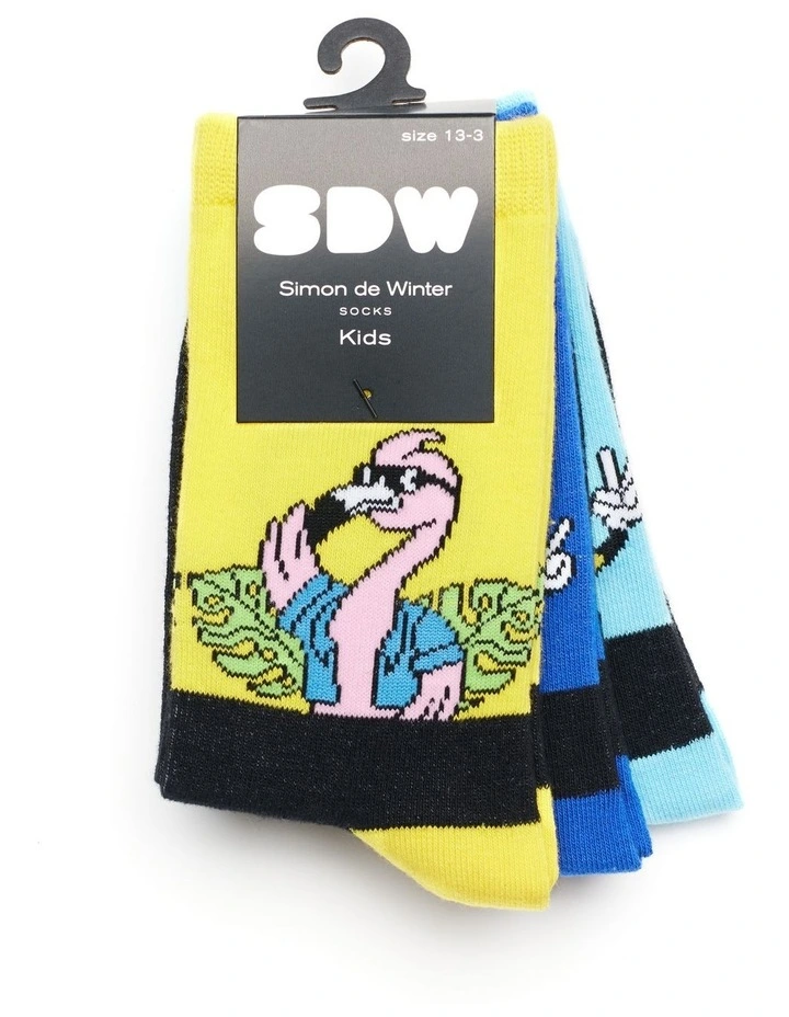 Patterned Crew Socks 3 Pack in Yellow/Blue image 2