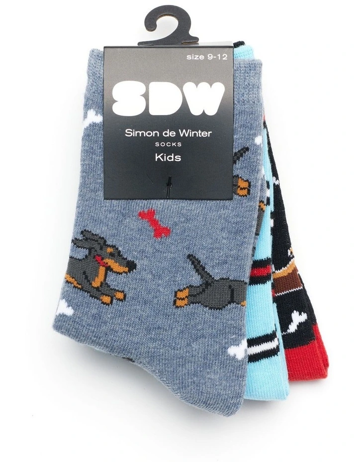 Patterned Crew Socks 3 Pack in Denim/Black image 2