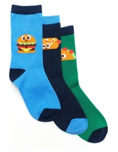 Patterned Crew Socks 3 Pack in Blue/Green