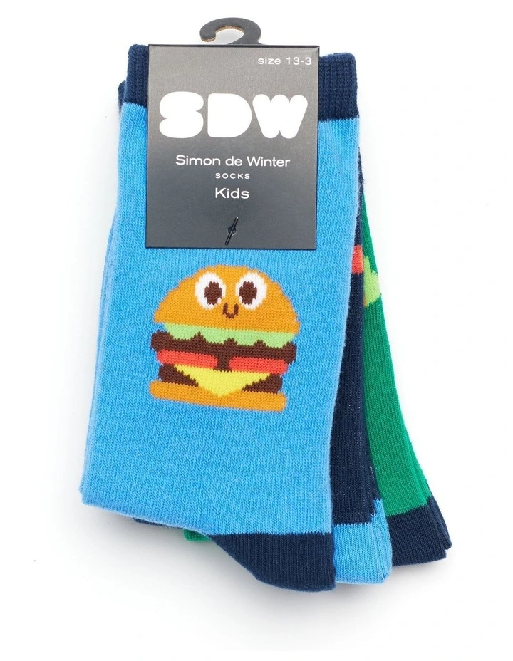 Patterned Crew Socks 3 Pack in Blue/Green image 2