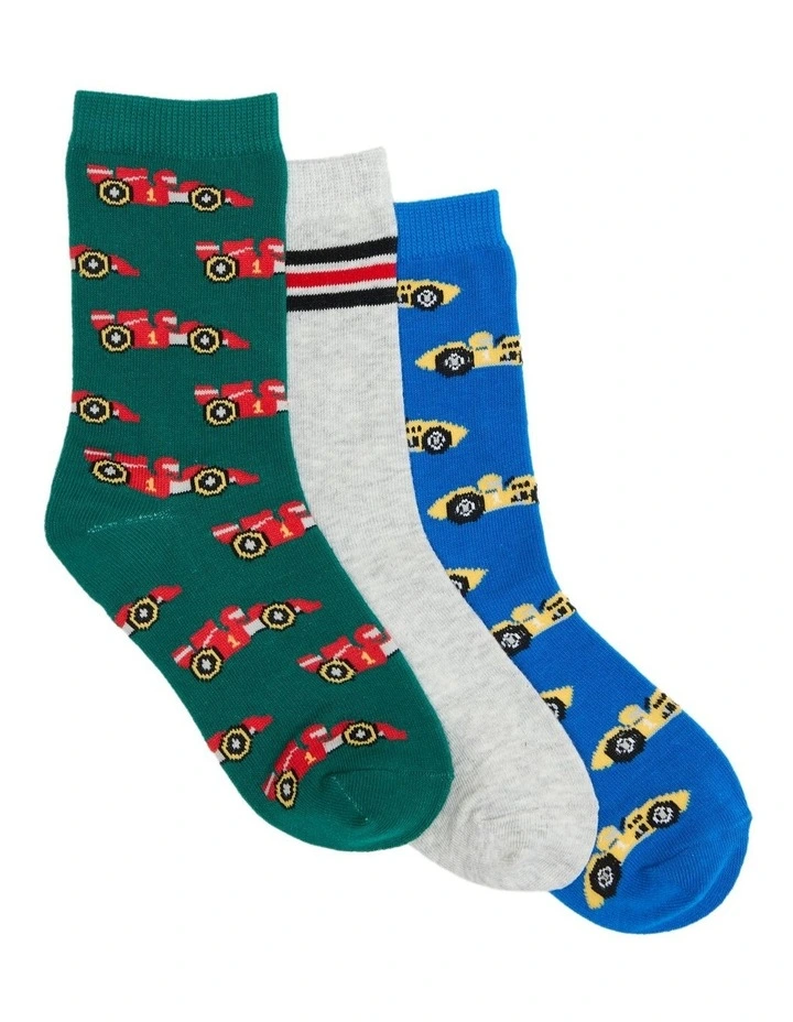 Kids Patterned Crew Socks 3 Pack in Green/Blue image 1