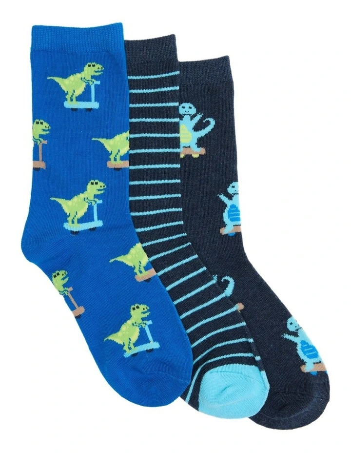 Kids Patterned Crew Socks 3 Pack in Navy/Blue image 1