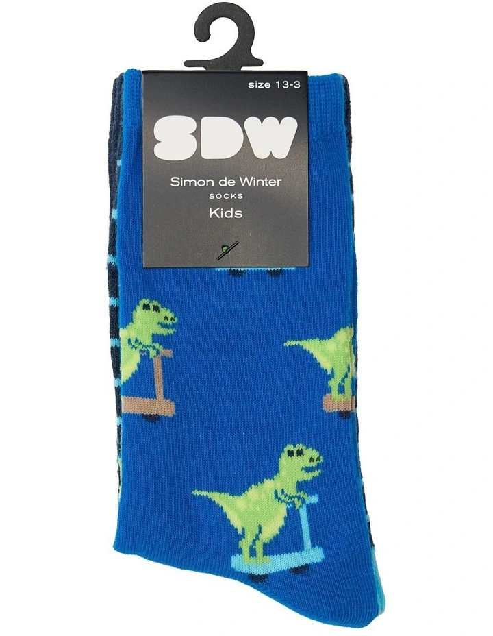 Kids Patterned Crew Socks 3 Pack in Navy/Blue image 2