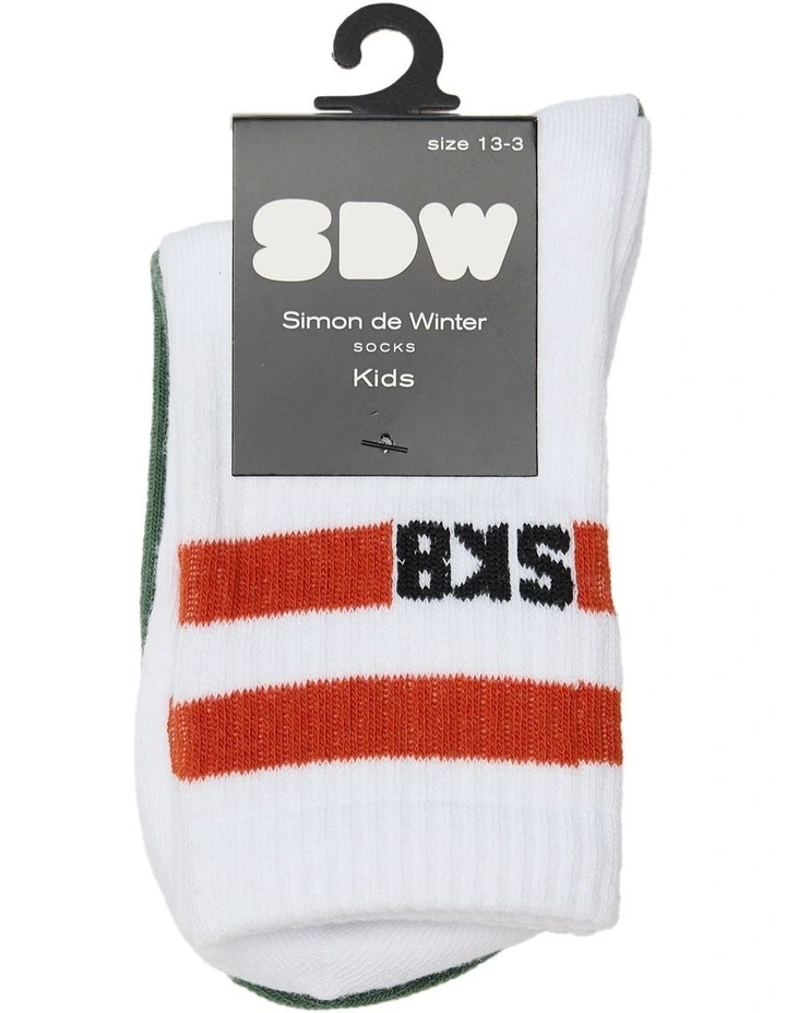 Kids 3Qtr Crew Rib Socks 2 Pack in White/Green image 2