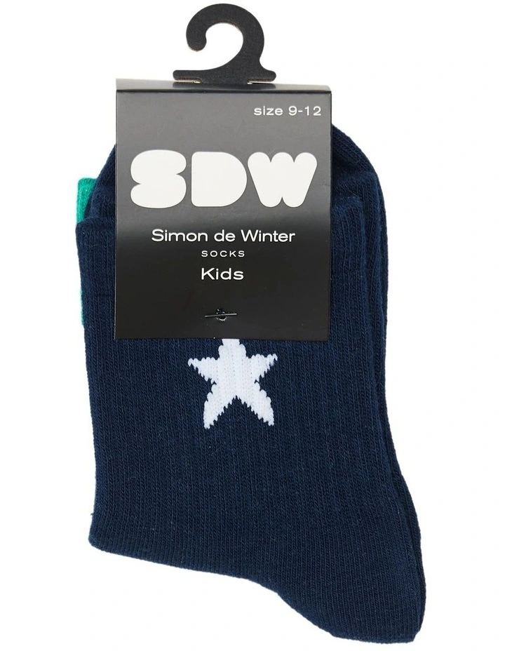 Kids 3Qtr Crew Rib Socks 2 Pack in Navy/White image 2