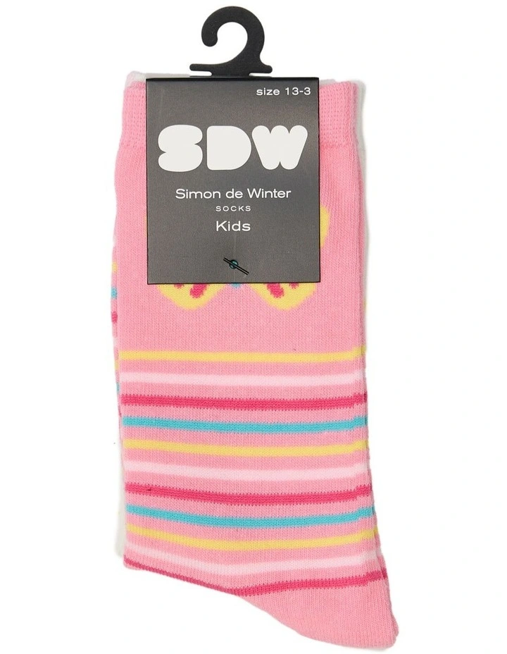 Kids Patterned Crew Socks 3 Pack in Pink/Ivory image 2