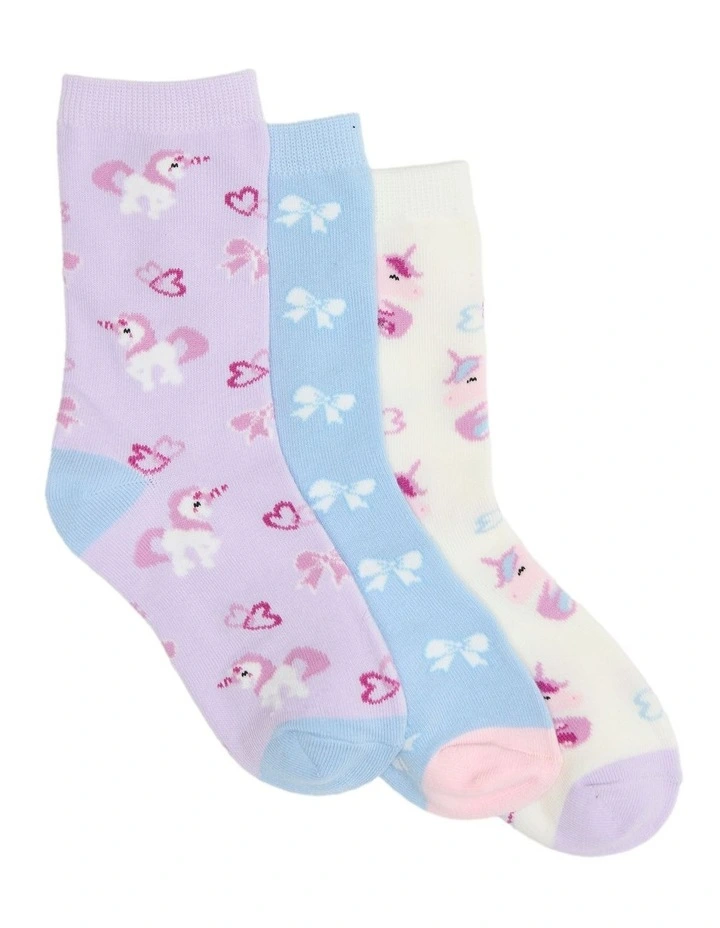Kids Patterned Crew Socks 3 Pack in Lilac/Blue image 1