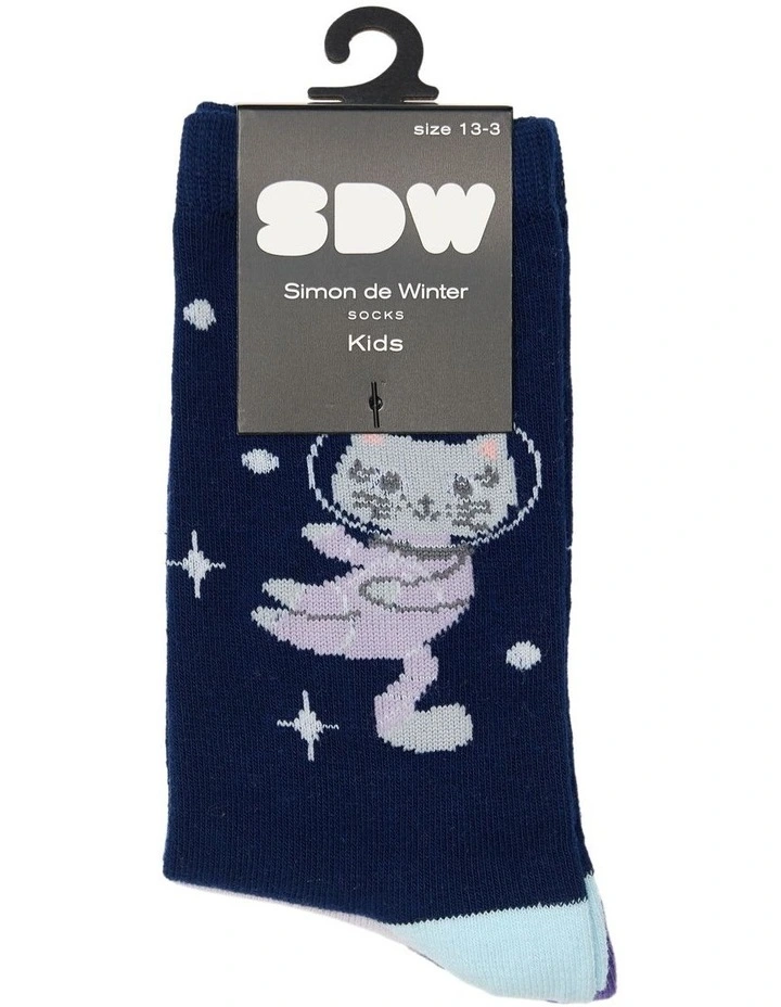 Kids Patterned Crew Socks 3 Pack in Navy/Lilac image 2