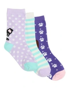 Kids Patterned Crew Socks 3 Pack in Lilac/Purple