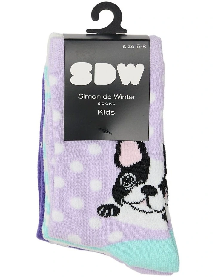 Kids Patterned Crew Socks 3 Pack in Lilac/Purple image 2