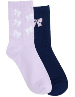 Kids 3Qtr Crew Rib Socks 2 Pack in Lilac/Navy