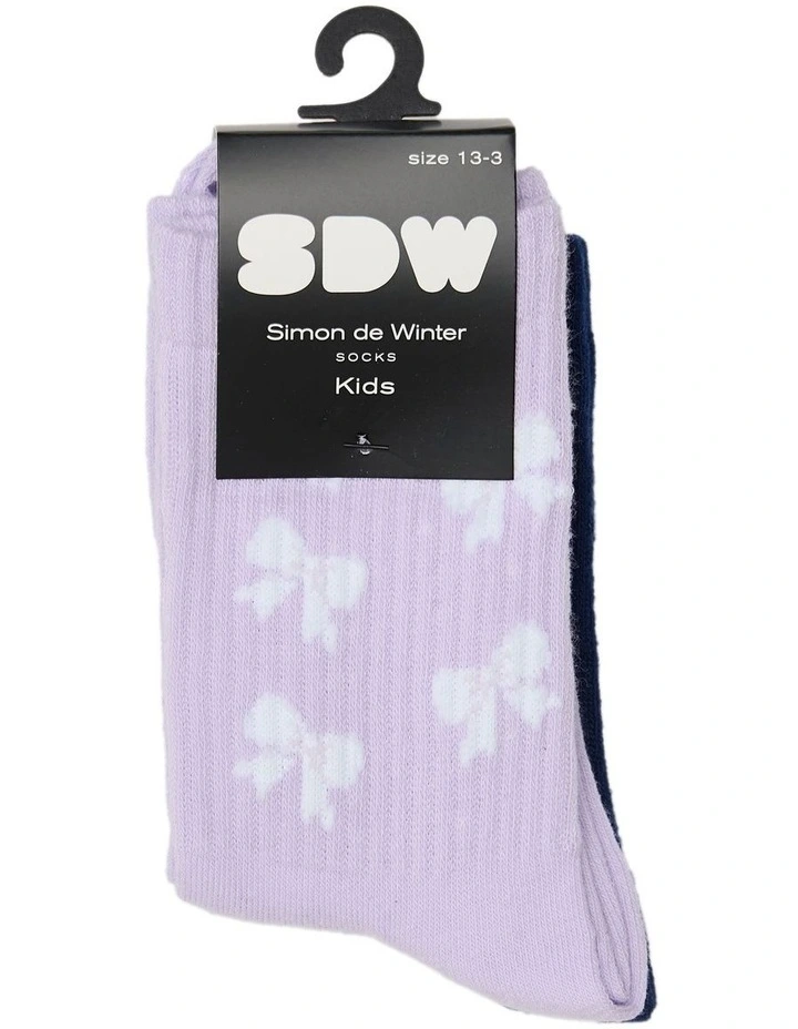 Kids 3Qtr Crew Rib Socks 2 Pack in Lilac/Navy image 2