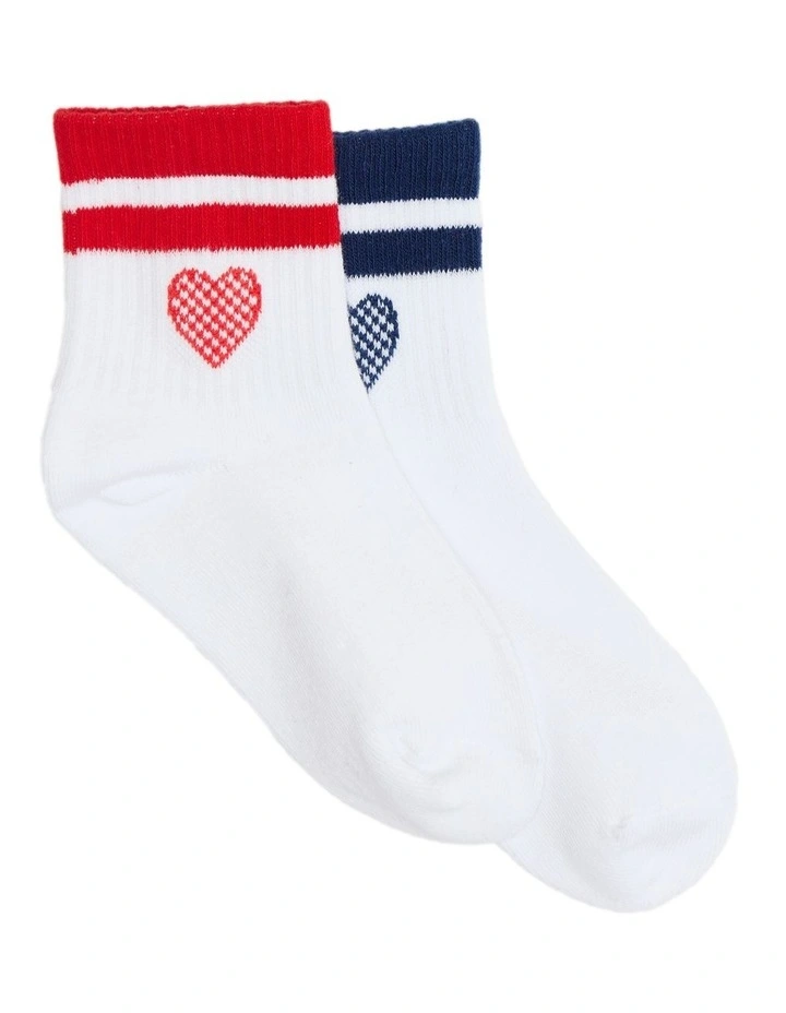 Kids 3Qtr Crew Rib Socks 2 Pack in White image 1