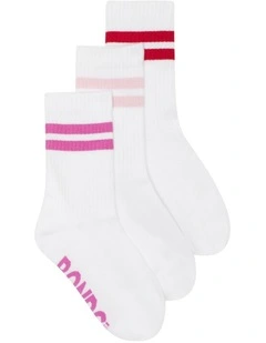 Logo Cushioned Stripe Crew Socks 3 Pack in Multi