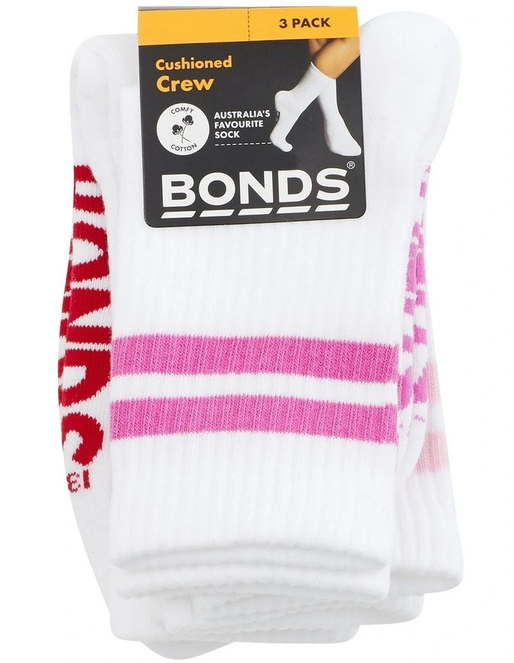 Logo Cushioned Stripe Crew Socks 3 Pack in Multi image 3