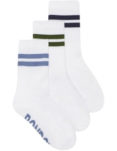 Logo Cushioned Stripe Crew Socks 3 Pack in Multi