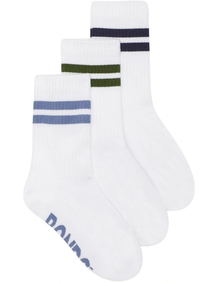 Logo Cushioned Stripe Crew Socks 3 Pack in Multi image 1