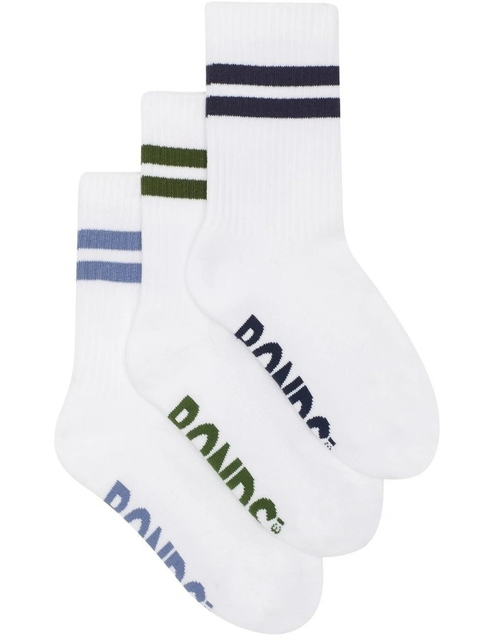 Logo Cushioned Stripe Crew Socks 3 Pack in Multi image 2