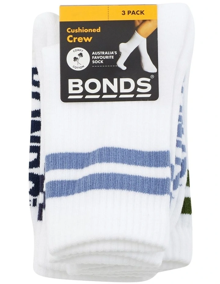 Logo Cushioned Stripe Crew Socks 3 Pack in Multi image 3