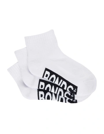 Kids Logo Cushioned Quarter Crew Socks 3 Pack in White