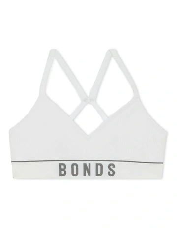 Girls Retro Rib Contour Crop Bra in White