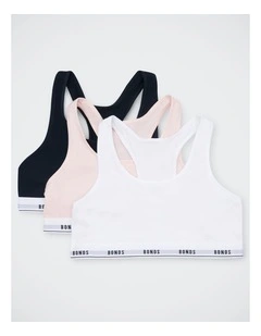 Girls Hipster Racerback Crop 3 Pack in Tea Party / Nu White / Nu Black