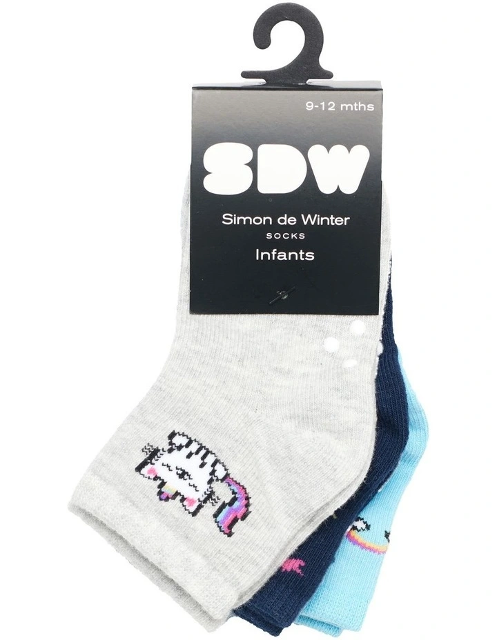 Infants Patterned Crew Socks 3 Pack in Navy/Grey/Aqua image 2