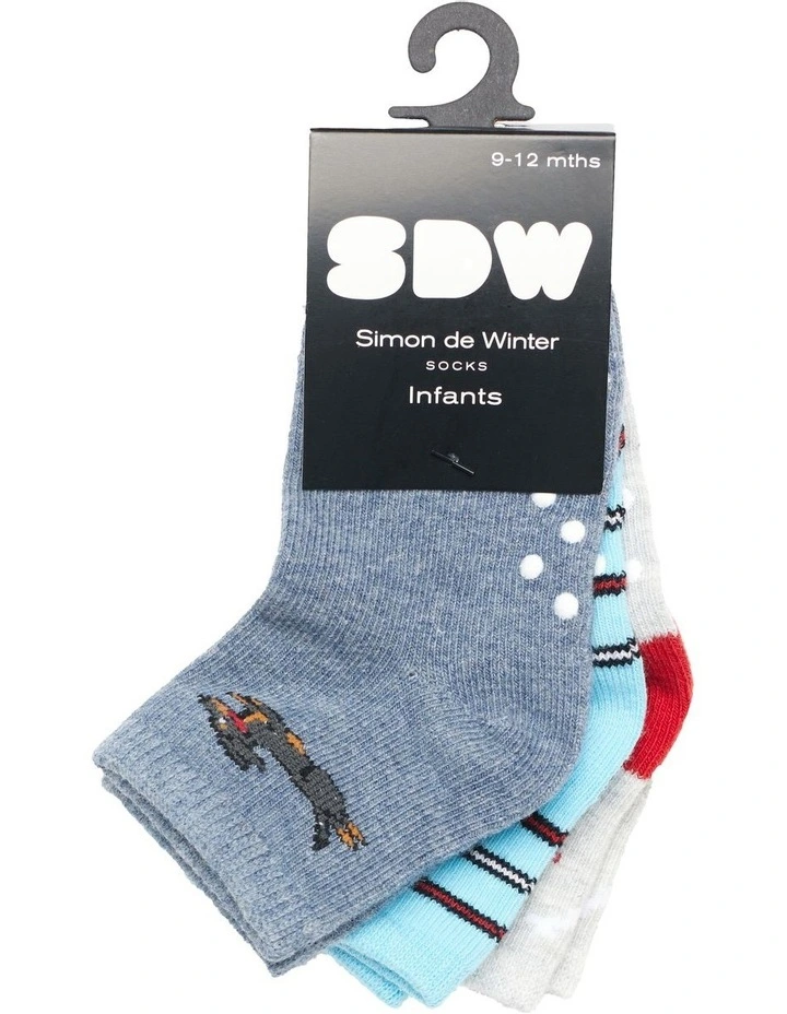 Infant Patterned Crew Socks 3 Pack in Denim/Grey image 2