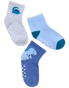 Infants Patterned Crew Socks 3 Pack in Grey/Blue